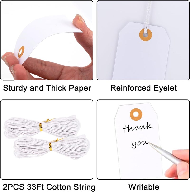 g2plus Price Tags with String, 2.4x4.7 in Blank Labeling Tags, White Paper Hang Tag with Reinforced Hole for Shipping, Clothing, Pricing, Marking, Gift Wrapping - Image 3